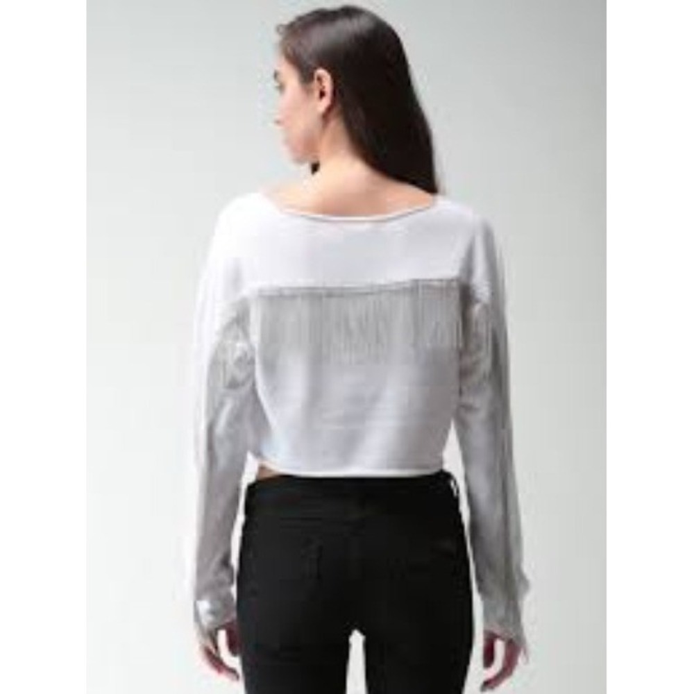 Forever 21 Womens Western Club Wear Fringe Chain Cropped Sweatshirt White M